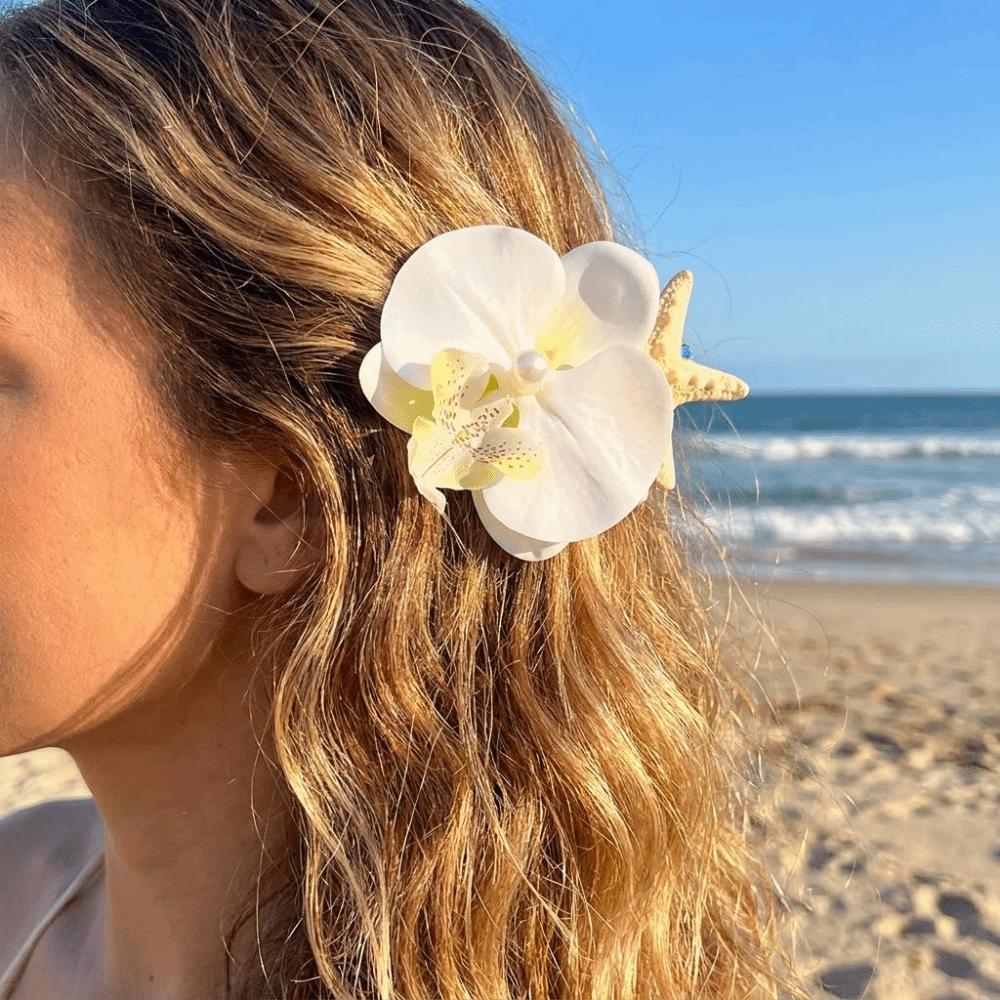 Vintage Pearl Hair Clip Sweet Design Resin Starfish Hair Clip Orchid Flower Hairpin  Seaside Wear
