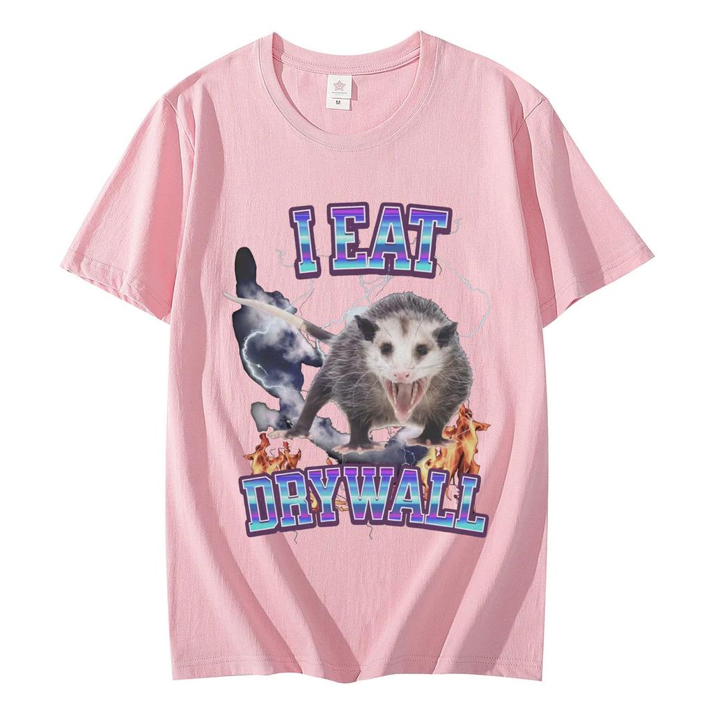I Eat Dry Wall Opossum Graphic T Shirts Fashion Funny Meme Short Sleeve Tshirt Unisex Casual Vintage Tshirts Y2k Streetwear