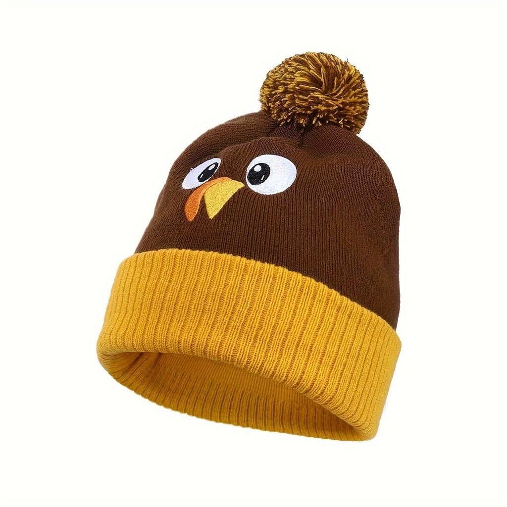 1Pc Thanksgiving Cute Cartoon Turkey Knit Hat - Unisex Acrylic Elastic Warm Winter Hat With Ear Protection, Hand/Dry Washable, Knitted Hat
