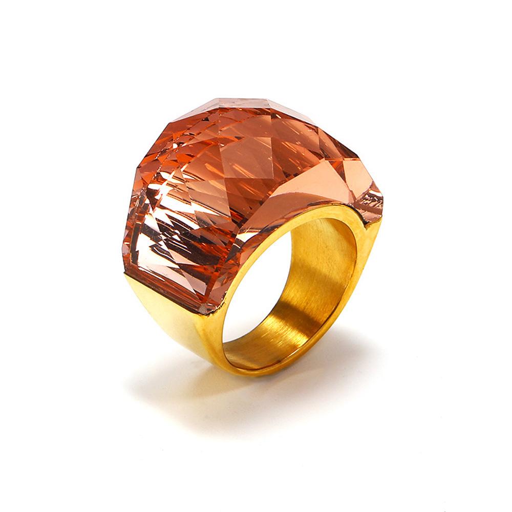 Titanium Steel Bold Gradient Ring Semi-Transparent Multi-Color Zircon Jewelry Edgy Stackable Everyday Accessories
