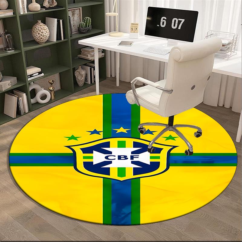1PC round rug Brazilian Football Emblem Printed Round Area Rug ,Rug For Home Office, Round Chair Rug, Decorative Carpet Fan gifts Christmas gift
