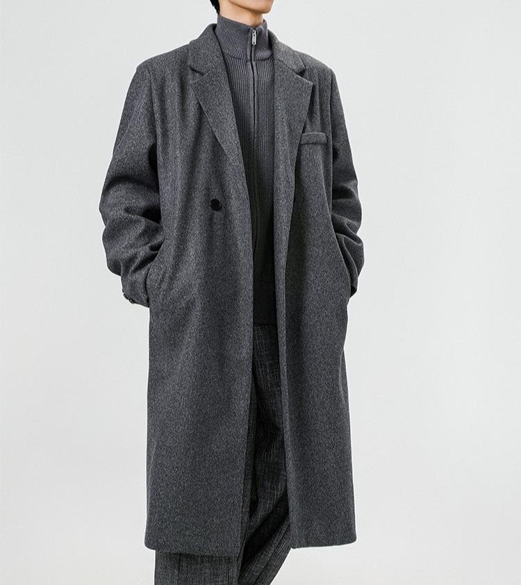 Hongkong-Stil Herren Mittellanger Winter Lockerer Trenchcoat - Koreanische Wolljacke