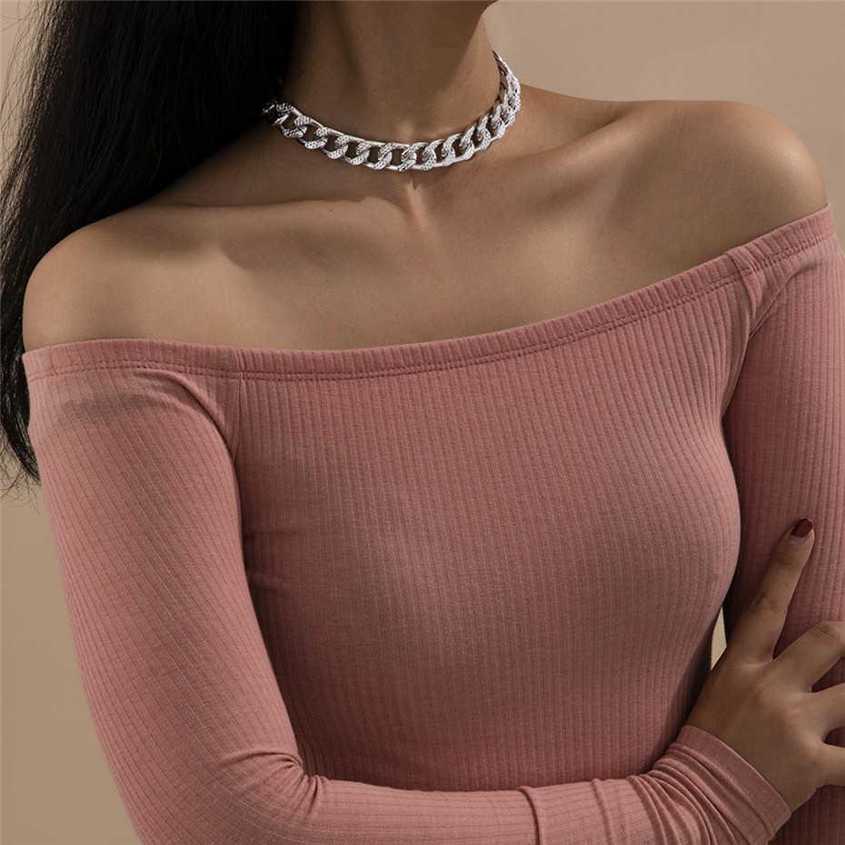 Punk Miami Cuban Choker Necklace Collar Statement Hip Hop Big Chunky Aluminum Gold Color Thick Chain Necklace Women Zircon