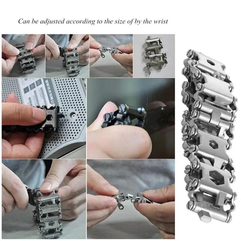 Multifunction Tool Bracelet Tread Bracelet Stainless Steel Bolt Driver Tools Kit Friendly Wearable Bike Multitool Outdoor Tool
