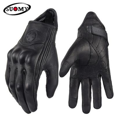 Suomy Vintage Leather Motorcycle Gloves Full Finger Motorbike Equipment Women Men Black ATV Rider Sports Protect Glove Guantes