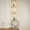 Floor Lamp with Shelves, LED Column Modern Standing Lamp with Fabric Drawer, Adjustable Brightness, Foot Switch for Living Room, Bedroom, Office, Oak