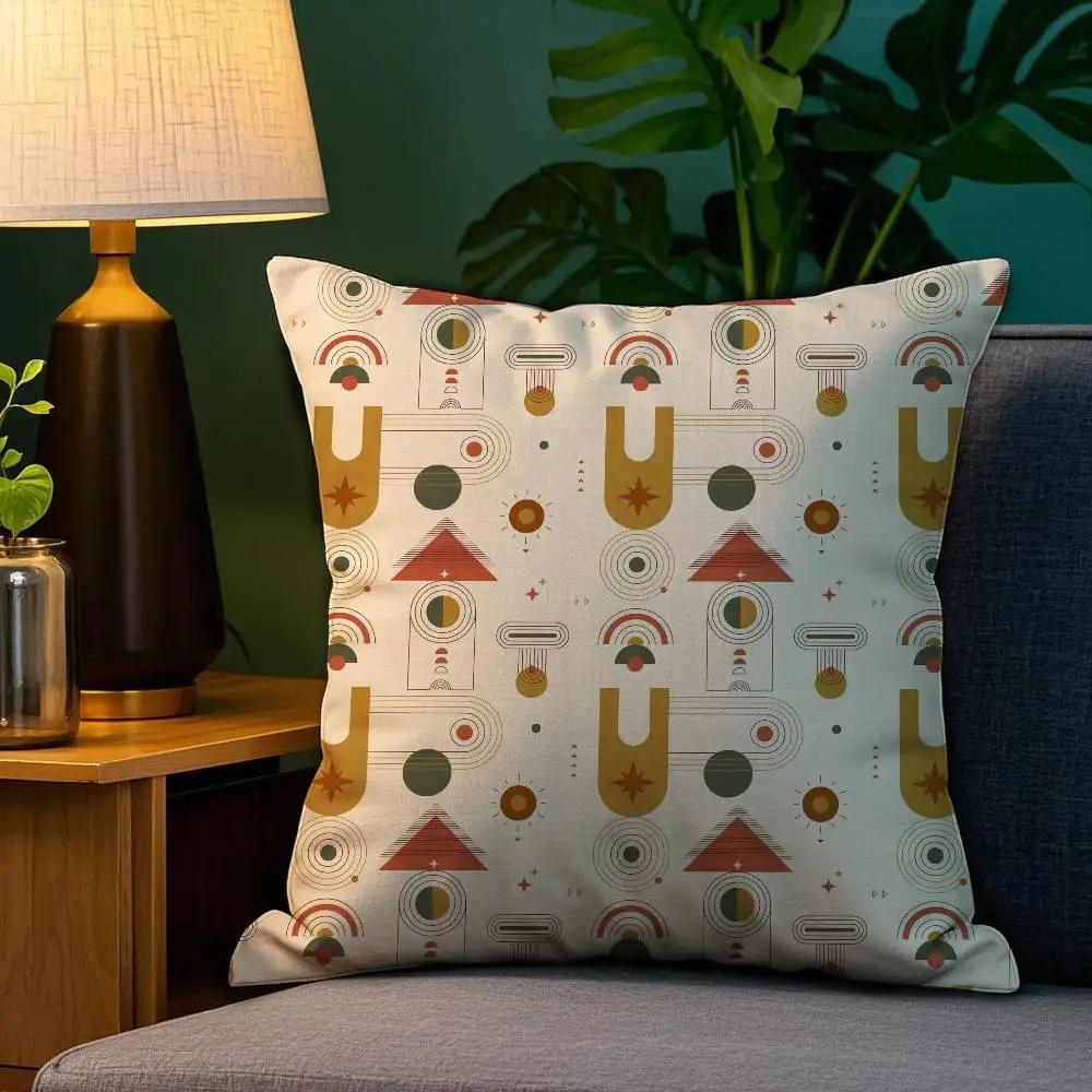 Home Decor Vintage Geometric Pattern Digital Print Pillowcase Pattern Cushion Cover Suitable for Sofa Bedroom Car Pillow Cover