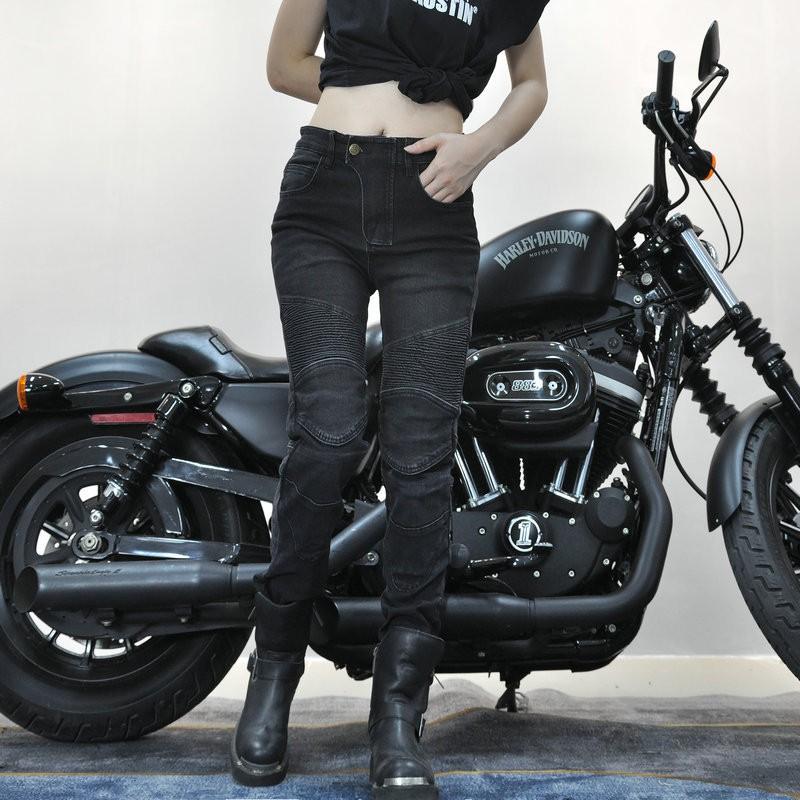 Womens Stretch Motorcycle Jeans Riding Pants Casual Retro Biker Trousers Cycling