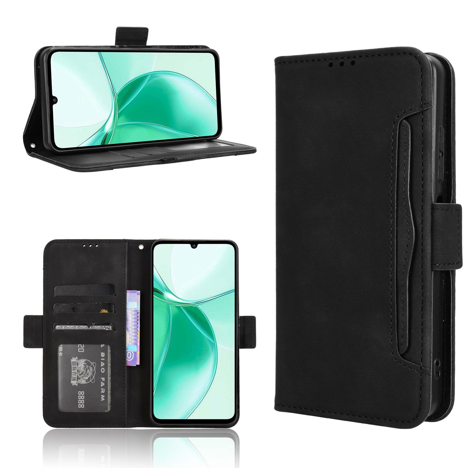 

For ZTE Blade A35e Leather Case Phone Wallet Cover with Multiple Card Slots Black