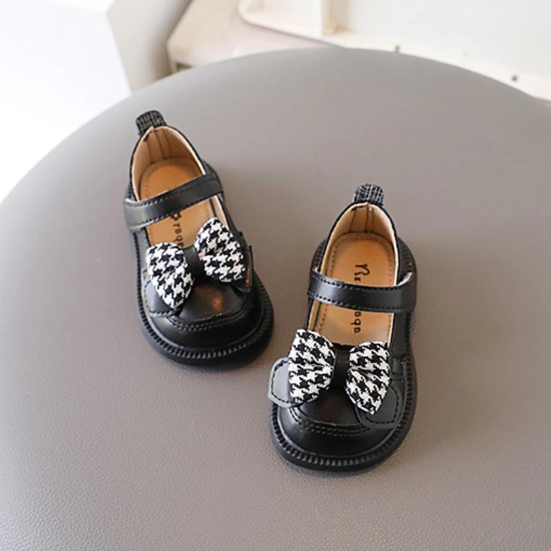 Children's Shoe for Girl Spring Bowknot Kids Causal Versatile Leather Shoes Fashion Non-slip Toddler Princess Walking Flat Shoes