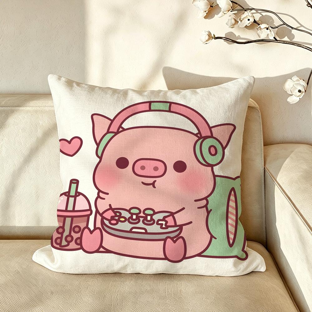 Character CCute PPig Kawaii Cushion Cover Pillow Case Antidustmite Pillowcase Silky Short Plush Sofa Cushion Cover hot