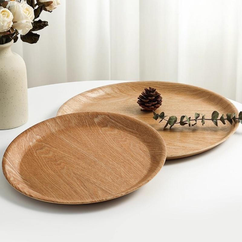 Round Solid Wood Dining Plate, Water Chestnut Wood Tray, Dessert Cake Cup, Circular Coffee, Exquisite Breakfast Tray Tableware