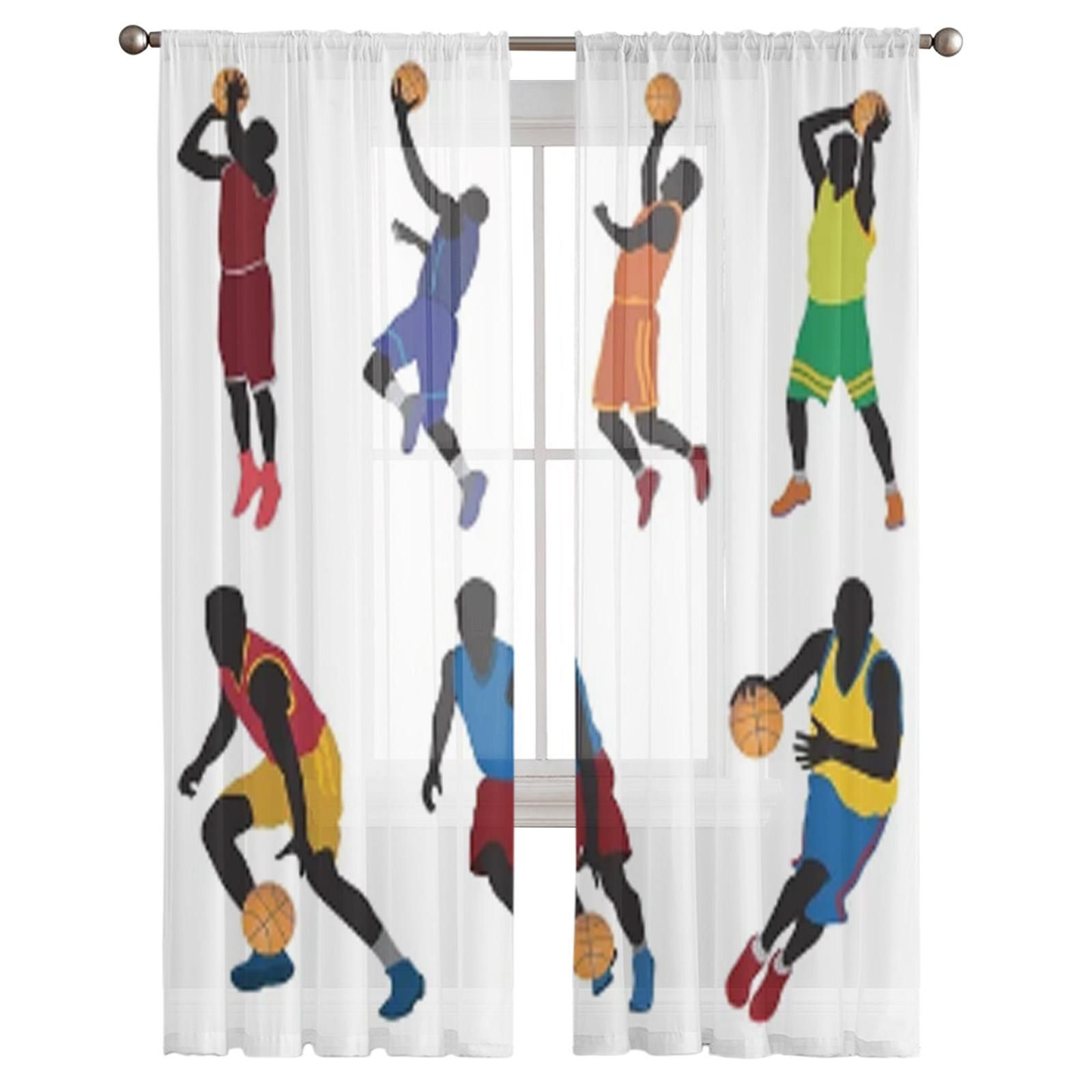 

Баскетболисты прозрачные шторы для спальни, гостиной, тюлевые шторы для кухни, оконные вуали, шторы 135W x 114H(cm)