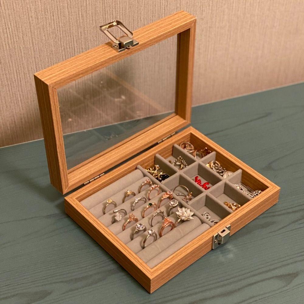 Organisateur de Bijoux en Velours Plateau de Présentation de Bijoux Simple Boîte à Bijoux en Bois Présentoir pour Bagues/Boucles d'Oreilles