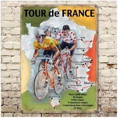 [R0616] - Vintage çok renkli retro 'Tour de France' metal plaket - 40x30 cm