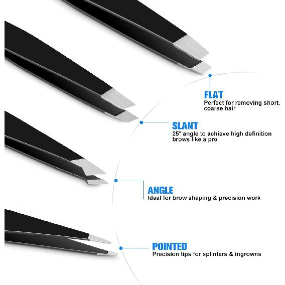 Tweezers for Women Facial Hair, 4Pcs Professional Beauty Tools Stainless Steel Precision Eyebrow Tweezers for Splinter Blackhead and Ingrown Hair