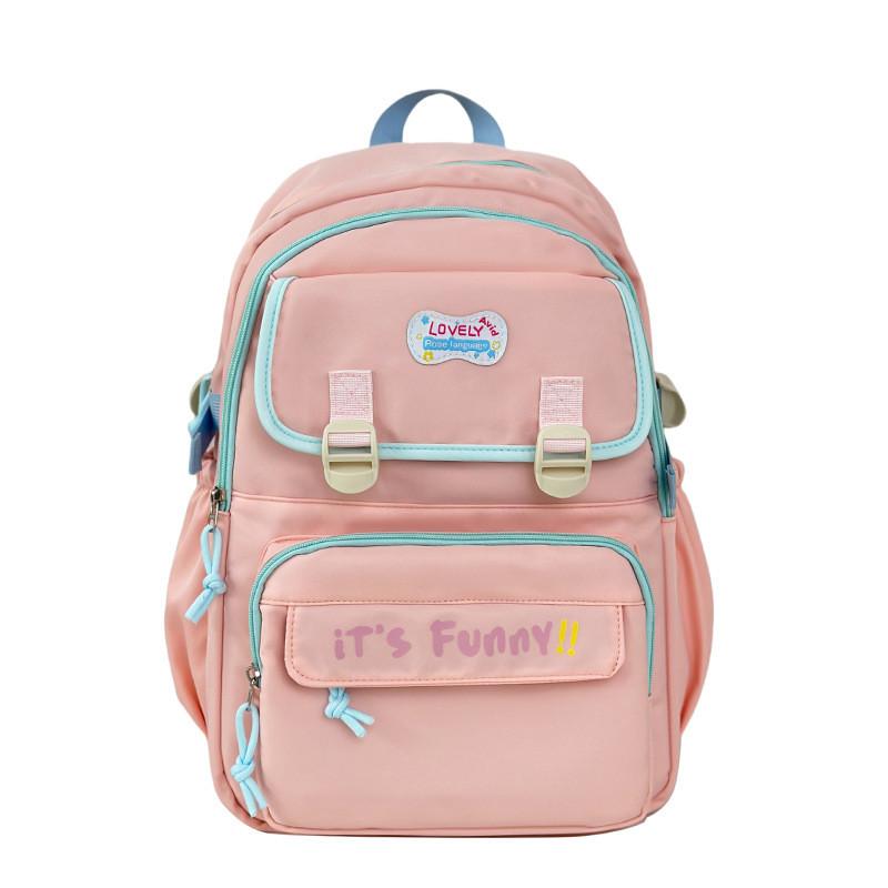 College Style Its Funny Letter Print Nylon Backpack With Spacious Capacity And Curved Shoulder Straps For Teen School Travel розовый