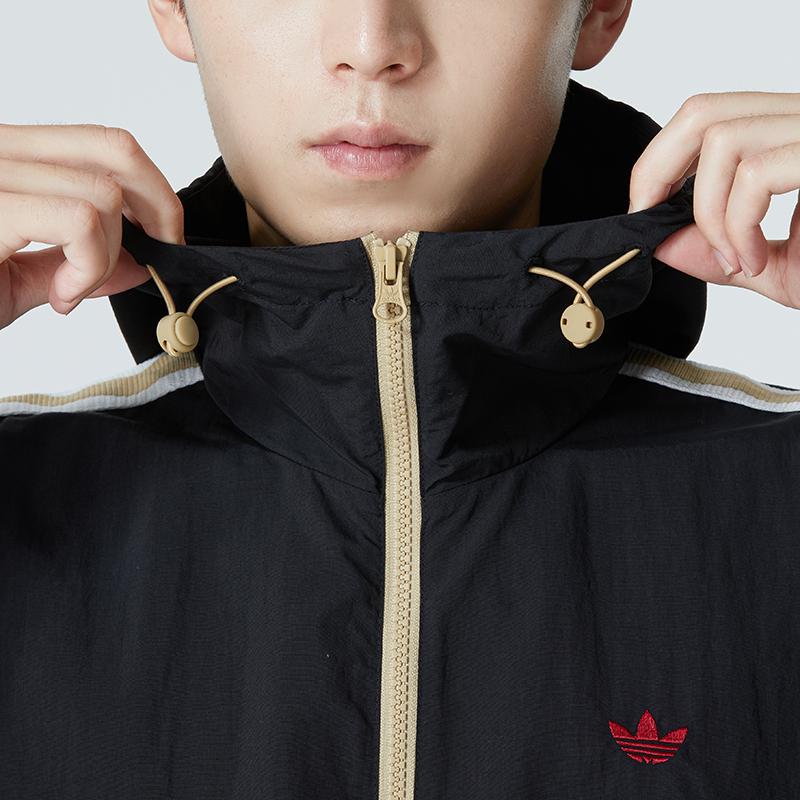 adidas Originals Colorblock Logo Casual Hooded Jacket Men Outerwear Black HS1991