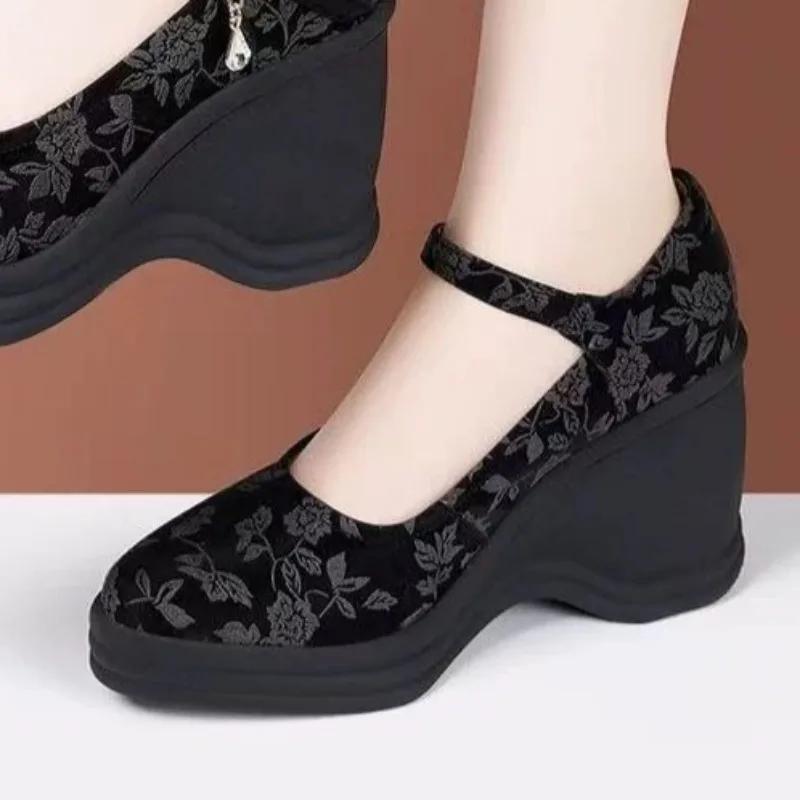 Fashion 2025 Brand Women's Shoes Buckle Strap Women's High Heels Fashion Printing Office and Career New Shallow Heels Womenzapatos Mujer