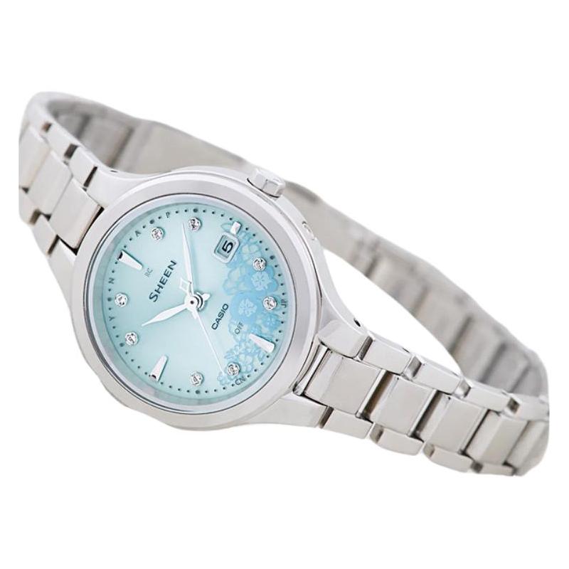 Casio Fully Automatic Calendar Waterproof Quartz Movement Titanium Strap Japanese and Korean Watch Women's Watch Blue Dial SHW-7000LTD-2AJR
