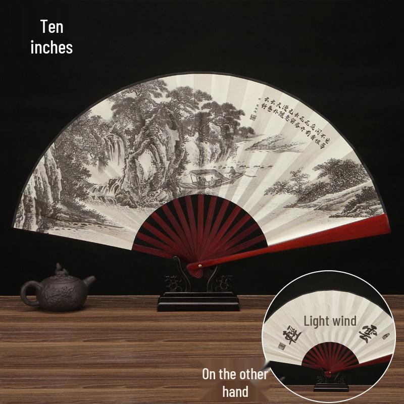 10-Inch Handmade Chinese Style Folding Fan: Custom Men's Hanfu Disco Fan