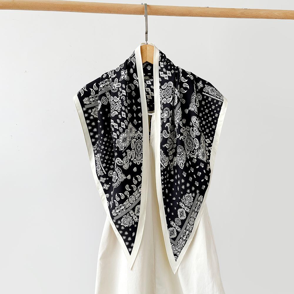 Wear A Triangular Scarf, Headscarf, Twill Silk Scarf, Shawl, Retro Literary Cashew Print Silk Scarf, Women'S Waist Seal Decoration