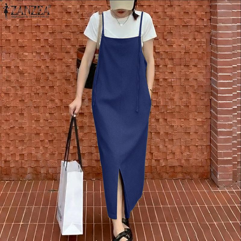 ZANZEA Women Short Sleeve T-Shirts and Straps Dress Casual Two Piece Suit Sets