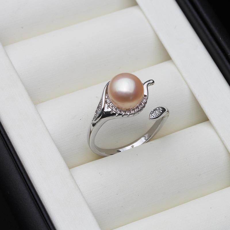 Freshwater Adjustable Pearl Rings For Women,Cubic Zircon Sterling Silver Pearl Ring Mom Wife Birthday Gift White