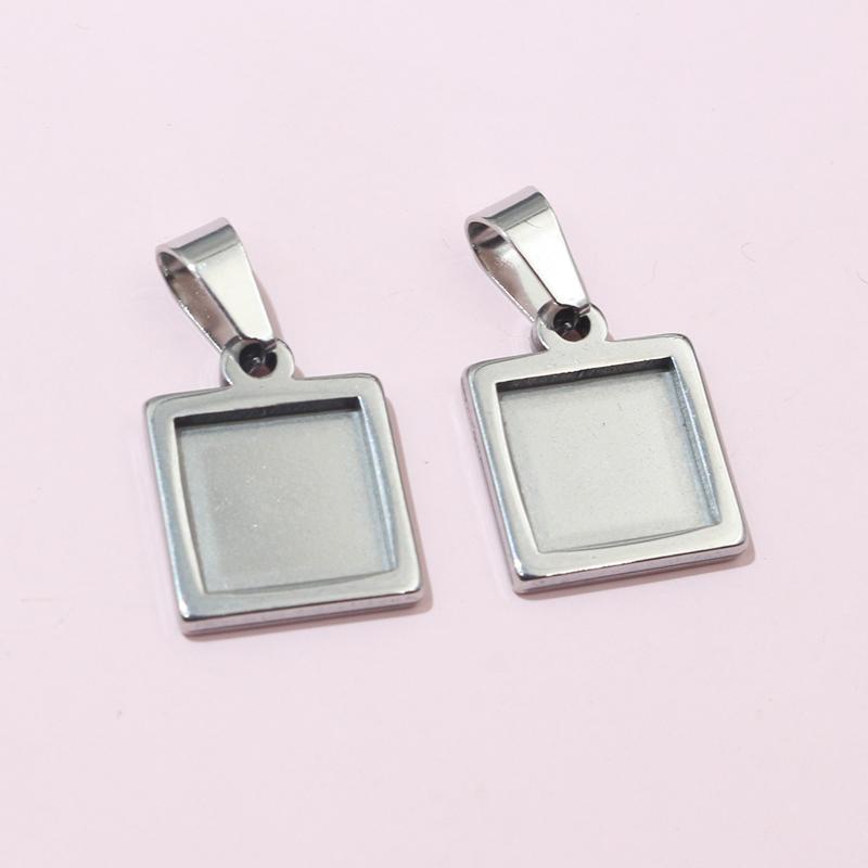 5pcs 10-25mm Inner Size Stainless Steel Square Pendant Cabochon Blank Base Bezel Tray Setting DIY Jewelry Making Accessories
