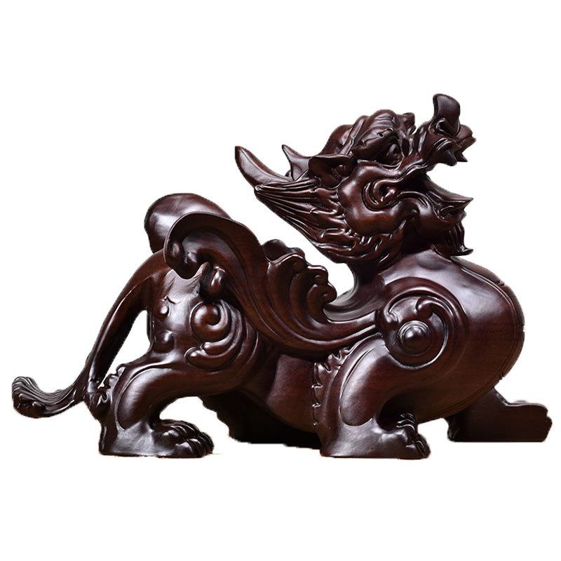 2pcs Pixiu Sculpture Solid Wood Decor Office Desktop Lucky Money Home Living Room TV Cabinet Ornaments Decor Crafts Gift