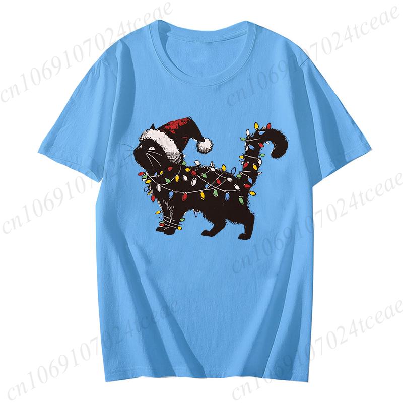 Unisex Cute Cat Christmas Graphic Print Tshirt  Holiday Tee Shirts Casual O Neck Fashion Shortsleeve Soft Cat Mom Creative Tops