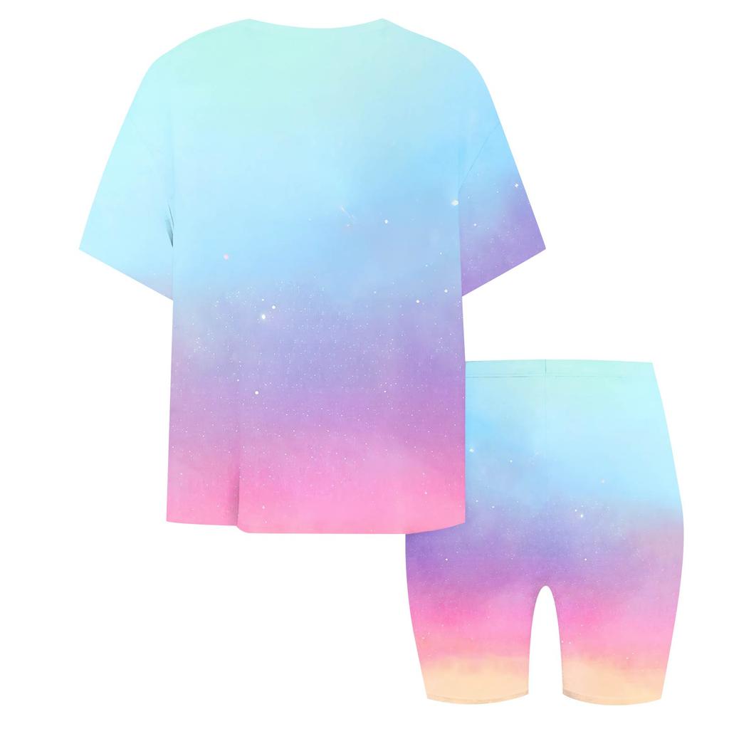 Girls Long Sleeve Printed Loose Casual Round Neck Top and Shorts Set Kids Comfortable Two Piece Outfit Suitable for Daily Wear