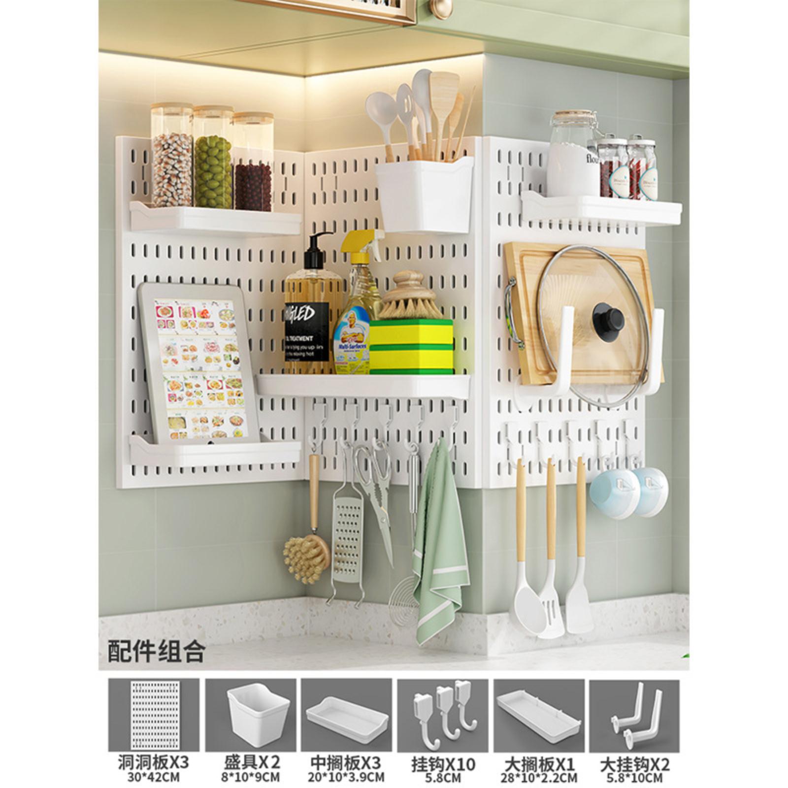 

Pegboard Storage Rack for Kitchen and Bathroom No Drilling Required Multi Functional Pegboard Accessories Organizer Display Shelf One Size белый