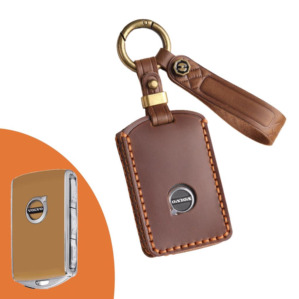 Volvo Key Cover - Crazy Horse Genuine Leather, First Layer Cowhide Shell, Special Car Key Bag with Buckle