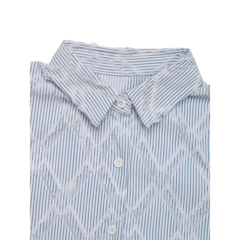 YYFS Women's Fashion Casual Spring Autumn Stripe Print Long Sleeve POLO Neck Blouses & Shirts
