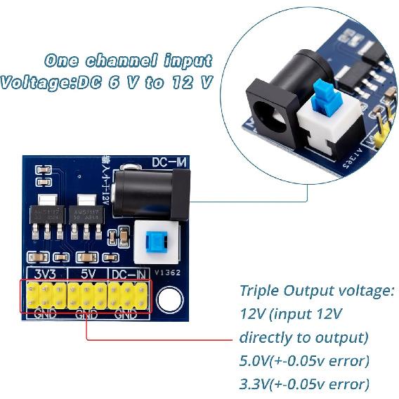 

5 Pieces of DC-DC Power Modules for Converting from 12V to 3.3V and 5V, with Multiple Output Voltages of 3.3V, 5V and 12V.