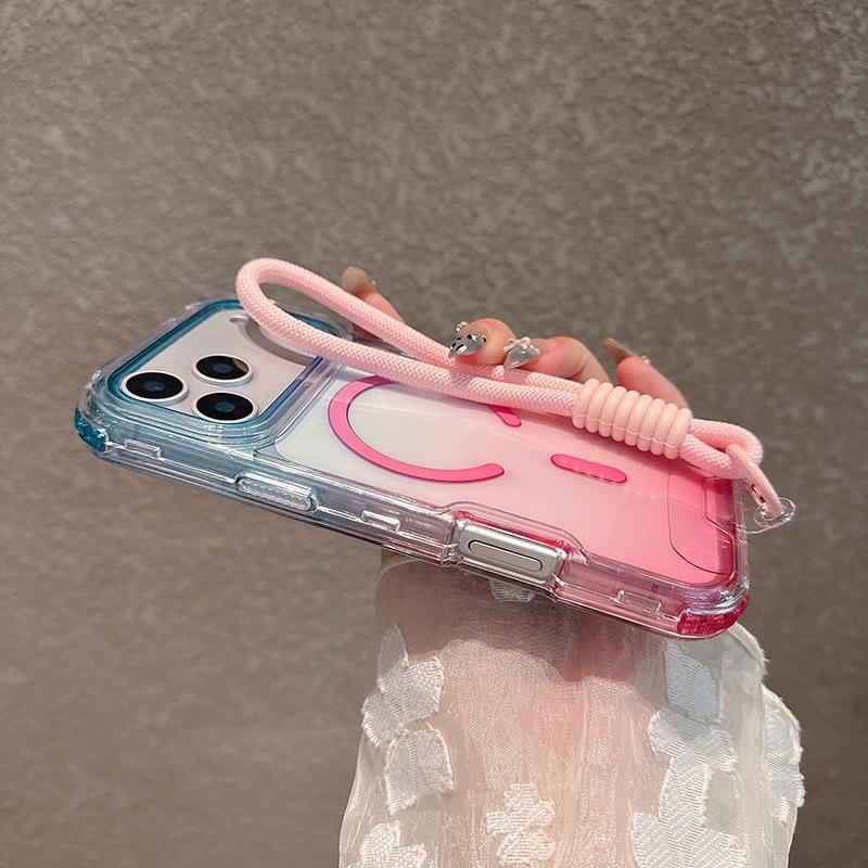 For IP17PROMAX Two-color Gradient Magnetic Phone Case, Anti-fall Three-in-one for Apple Phone Case with Lanyard