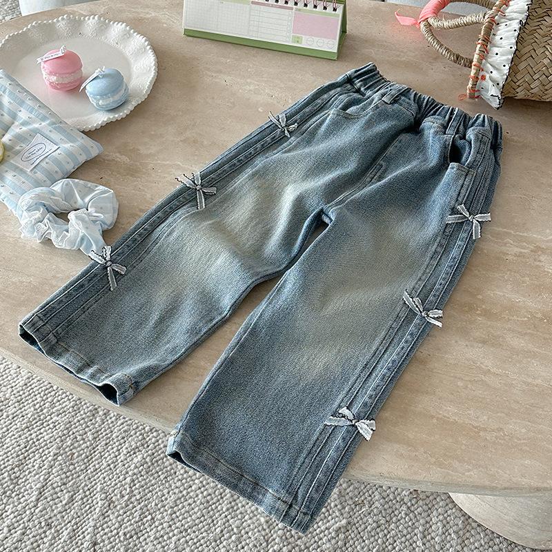 Весенние свободные джинсы с широкими штанинами для девочек среднего и большого размера, симпатичные прямые брюки