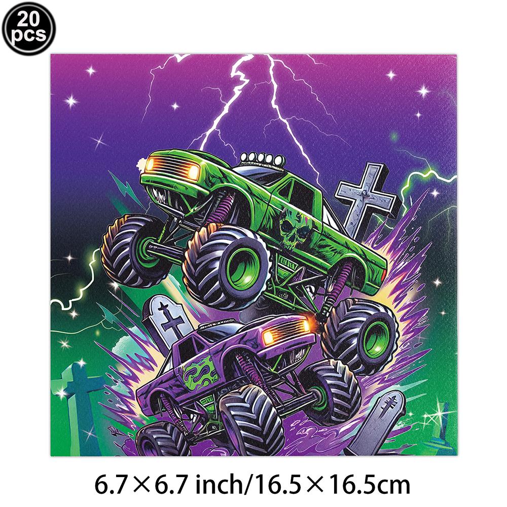 Monster Truck Party Decoration Disposable Tableware Plate Cup Napkins Truck Off road Vehicle Balloon Boy Birthday Party Supplies