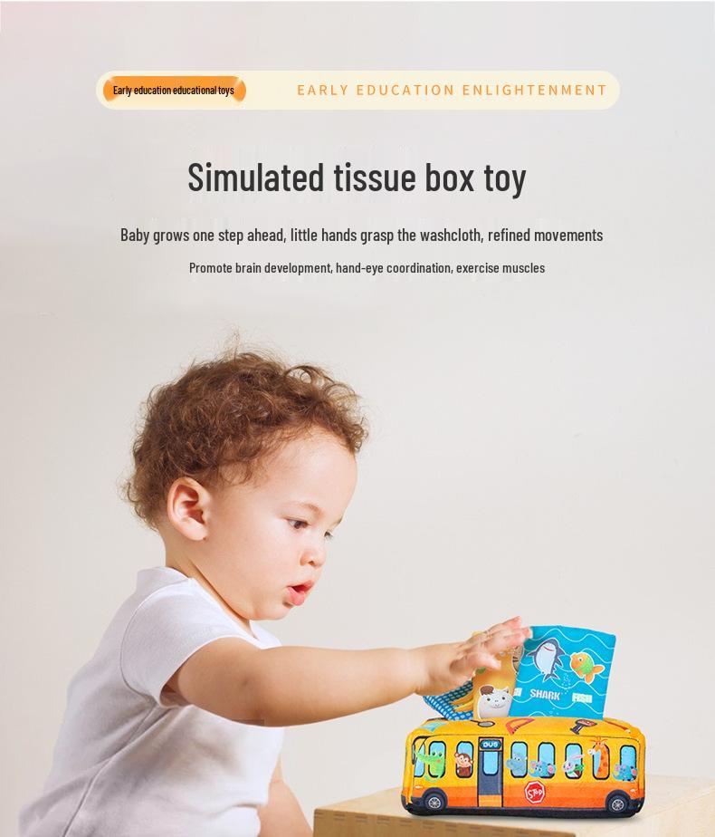 Infant Tear-Proof Tissue Box Toy for Finger Exercise and Simulation Learning