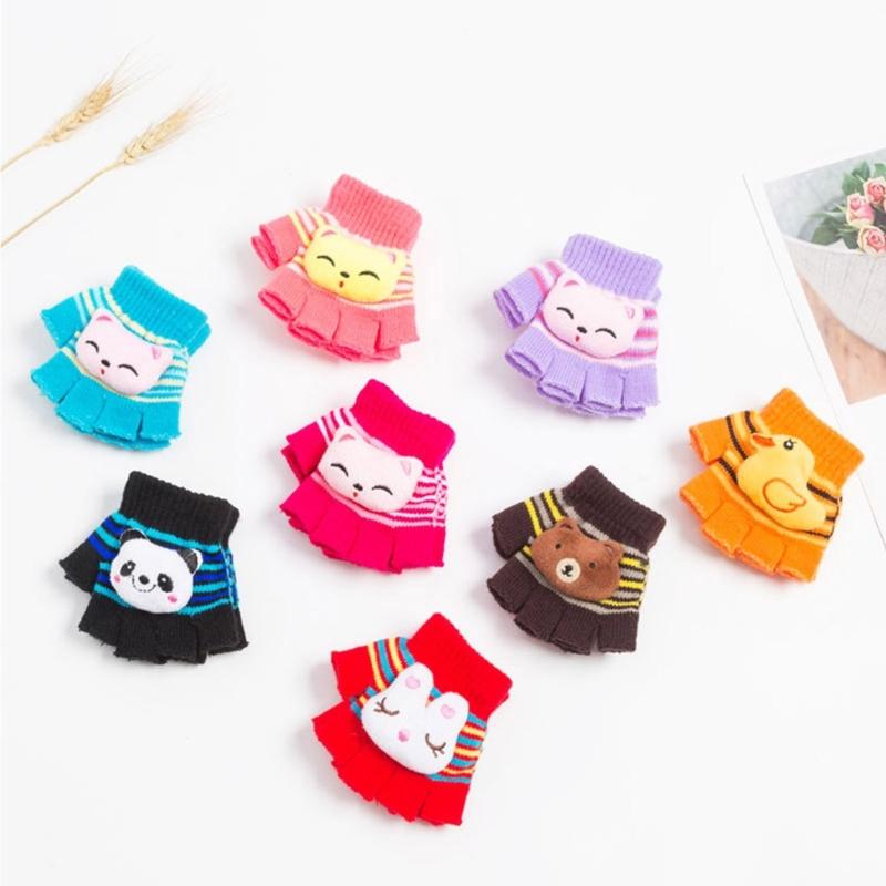 Kids Cartoon Animal Warm Gloves Handwoven Half Finger Gloves Universal Handwear