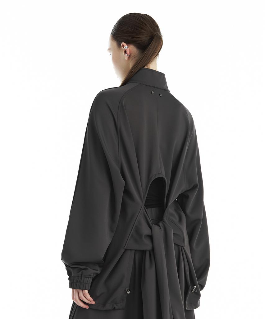 TREEMINGBIRD Double-Stripe Raglan Track Set-Up Jacket [ Charcoal ]