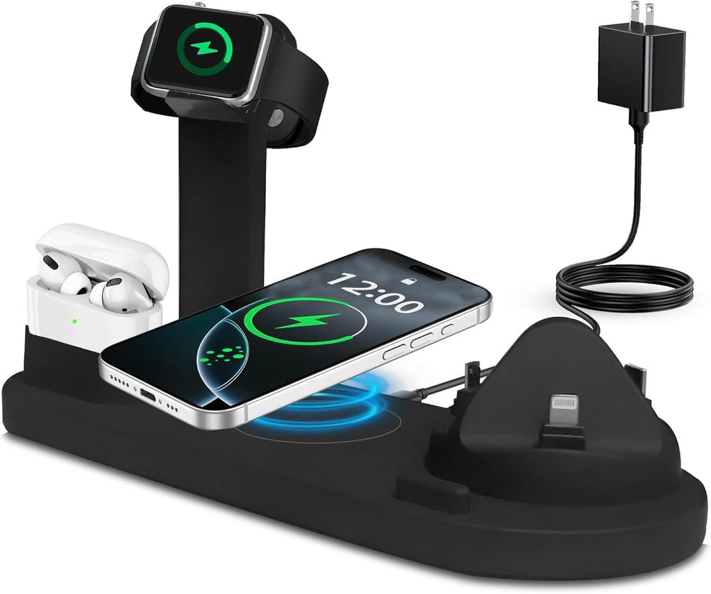 6-in-1 Multi-Function Fast Wireless Charging Station for Phone Watch Earphone with OTP & OVP Protection