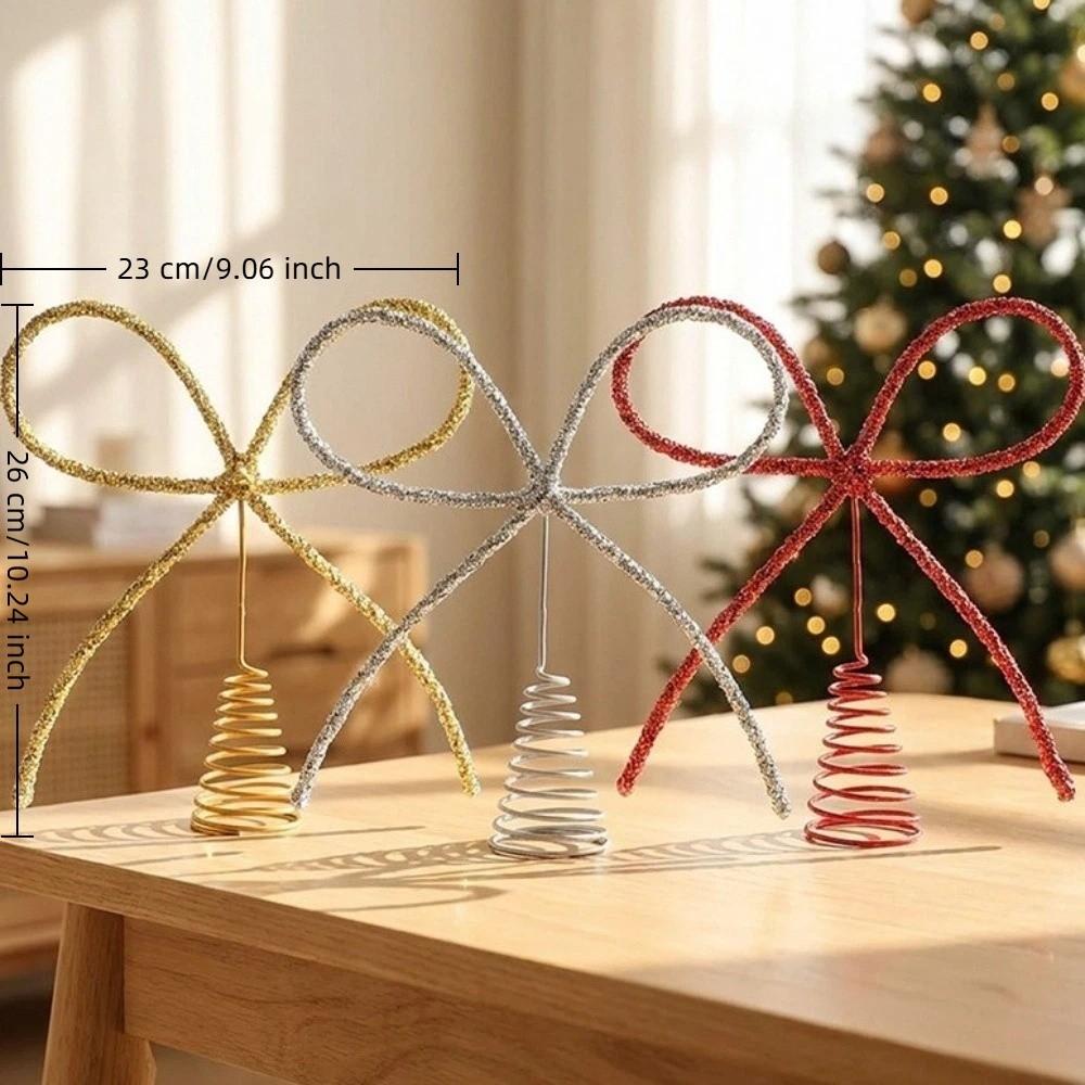 Bow Shaped Christmas Tree Topper Glitter Finish Tree Top Decoration Home Party Decor