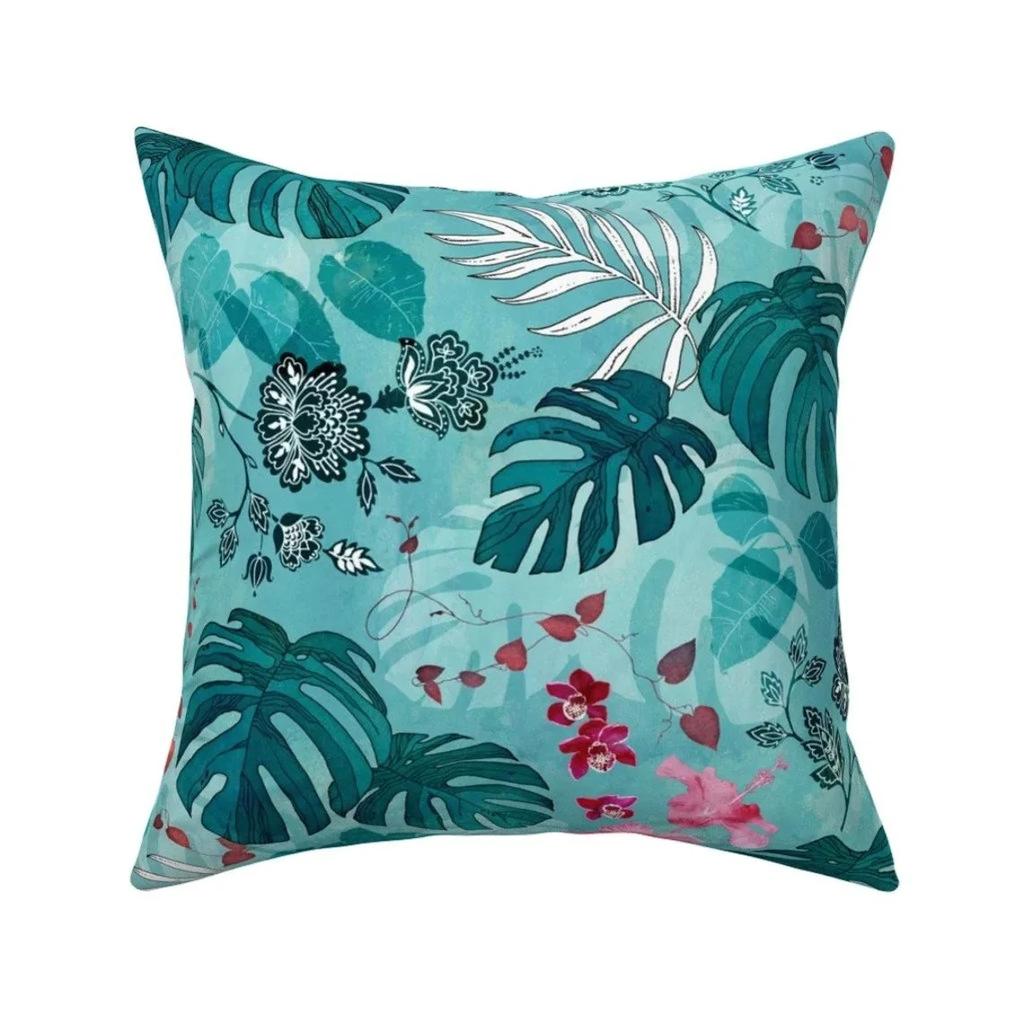 Tropical Flower Leaf Pillowcase Office Living Room Home Pillowcase Car Ornaments