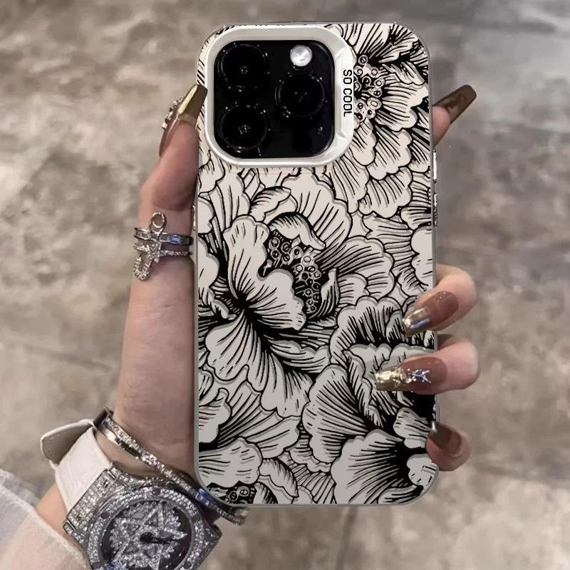 Line Flower Applicable Apple 15 Color Silver iPhone14Pro Creative 13/11Pro Max Frosted 16 Protective Case