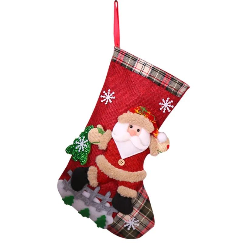 Cute Christmas Stockings Socks Fireplace Hanging Stockings Plush Personalized Home Party Decoration with Snowman Santa Elk Bear