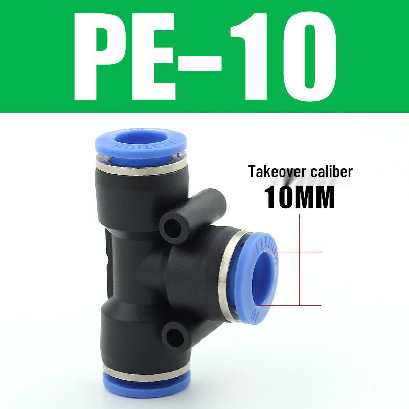 Pneumatic Quick-Connect T-Type Tee for Air Hoses, Equal Diameter, 4/6/8/10/12mm