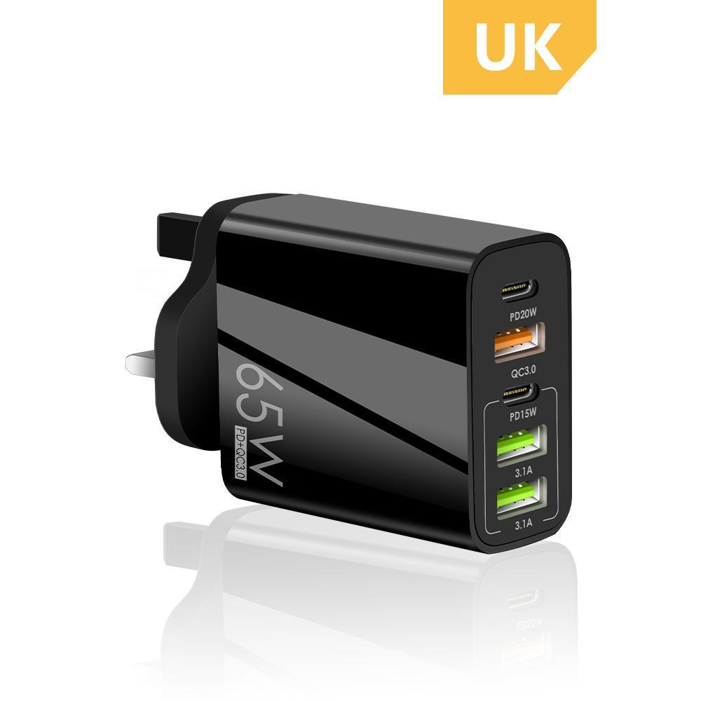 PD65W Fast Charger: 5V3.1A Multi-port Adapter with PD & 3 USB Ports for EU, US, UK