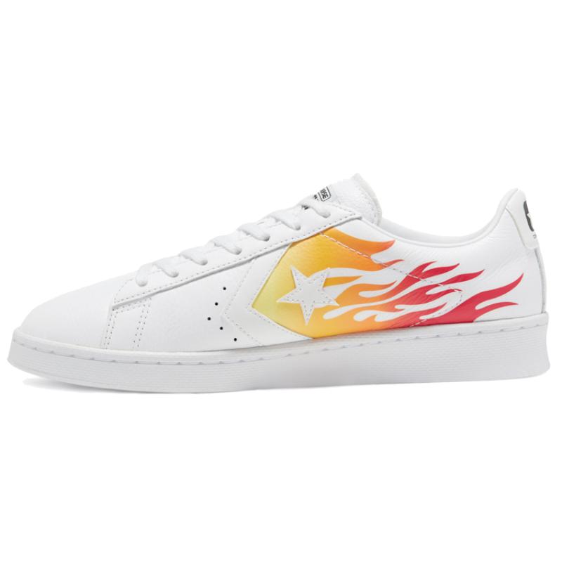 

Converse Cons Pro Leather Archive Print Vintage Casual Flame Non-Slip Shock Absorption Low-Top Board Shoes Unisex White 35